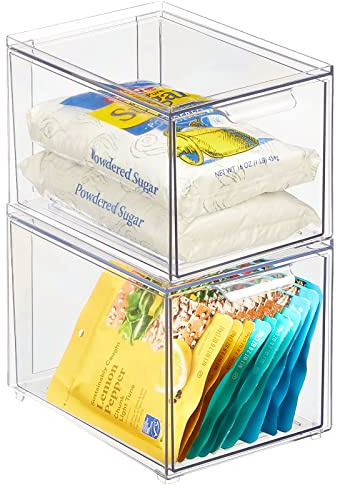 mDesign Schubladenbox Küche - Aufbewahrungsbox aus Kunststoff mit ausziehbarer Schublade - Speisekammer, Kühlschrank und Schrankaufbewahrung für Lebensmittel und Snacks - 2 Stück - Klar