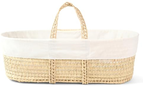 Clair de Lune Scandi Palm Moseskorb mit natürlichem Klappständer, Babywiege, Baby-Essentials-Set, hypoallergen, (nur Korb, weiß)