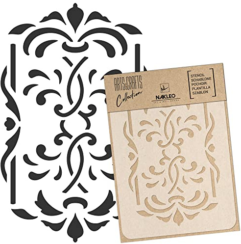 NAKLEO Stencil di Pittura Artigianato, A4 21x30cm Ornamento Barocco Classico, Fai da te Modelli Plastica e Riutilizzabili, Arte Scrapbooking Geometrico Decorazioni Casa, Pareti Muro Legno Mobili