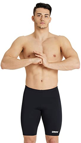 ARENA Men's Swim Jammer Team Solid MaxLife Athletic Swimwear Professional Training Swimsuit Sports Bathing Suit, Black/White, US Size 30