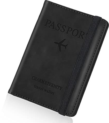 Larkumio Reisepasshülle, Reisepass Hülle Passport Cover mit RFID Blocker, PU-Leder Reisepass Tasche für Damen und Herren Urlaub Zubehör Travel Organizer (Schwarz)
