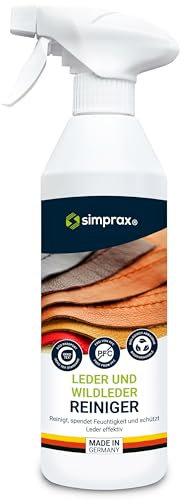 SIMPRAX® Nettoyant Cuir pour Voiture, Canapé, Chaussures & Sacs - Sans PFC est Doux pour le Cuir & Biodégradable - Élimine Taches & Salissures - Nettoyant Cuir Puissant pour les Meubles, 500 ml