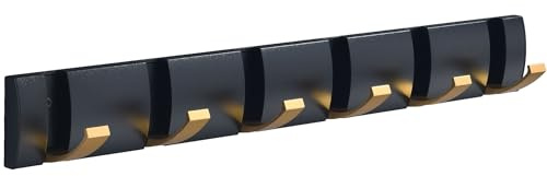maifey Garderobenleiste mit 6 Haken, Schwarzgold Moderne Kleiderhaken Garderobe, Klappbar Jackenhalter Wand für Mänteln, Hüten, Schals, Regenschirmen und Schlüsseln