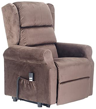 POLTRONE ITALIA Carl 2 Motoren Sessel mit aufstehhilfe Medizinisches Gerät Trolley-Räder Mikrofedersitz Flauschige Samt fernsehsessel elektrisch schlafsessel Braun