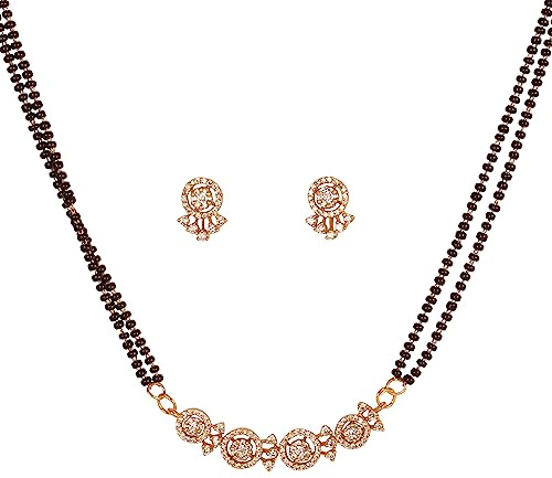 Sunsoul By Touchstone Tradicional indio Bollywood con tachuelas con aspecto de diamante, circonita cúbica, cuentas negras, joyería de diseño simbólica, colgante Mangalsutra en tono dorado para mujer.