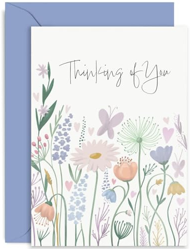 Old English Co. Thinking Of You Karte für Sie – Schmetterling Herzen Blume Trauerkarte für Frauen – niedliche Entschuldigungskarte für Kondolenz, schlechte Nachrichten,Innenseite blanko mit Umschlag