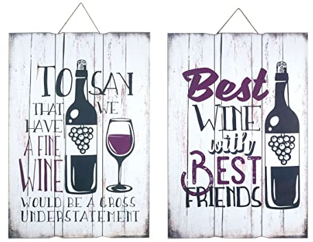 Générique Panneau Décoration VIN en Bois Set de 2 effet vieilli Déco Cave Bar à Vin hauteur 60cm