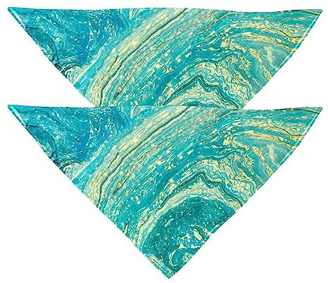 Hundehalstücher im 2er-Pack, dreieckiger Haustierschal, transparenter Chiffon-Stoff, Halstuch für kleine, mittelgroße und große Hunde und Katzen,Türkis Kunst Marmor Muster