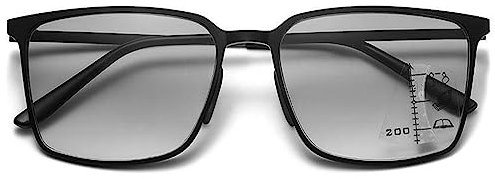 Lanomi Sonnen Lesebrille Blaulichtfilter Gleitsichtbrille Damen Herren Progressive Multifocal Sonnenleser Metall Lesehillfe UV Schutz Brille mit Stärke Schwarz 1.0