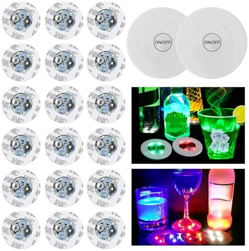 Nizirioo selbstklebende LED-Untersetzer, 7 Farben, für Kaffee, Tee, Bier, 20 Stück
