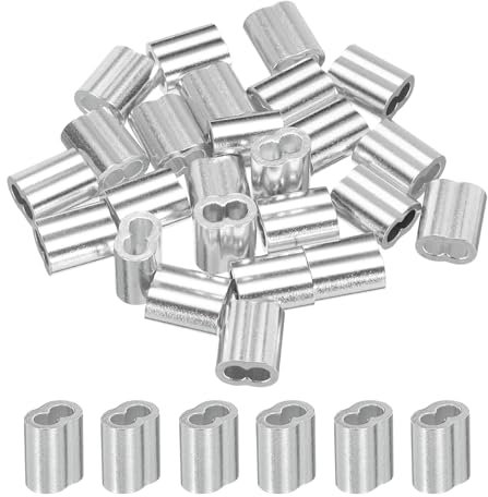 sourcing map 1/8 3mm Aluminum Crimping Loop Sleeve Double Ferrule for Wire Rope Cable Line End, Silver 25pcs