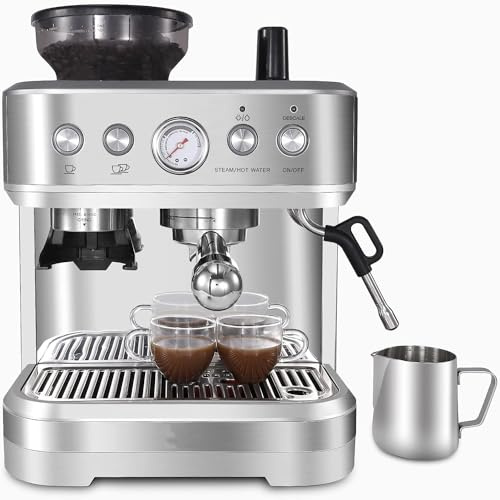 Espresso Coffee Machine with Integrated Bean Grinder 2.3 L Water Tank 15 Bar Italian Pump Automatic Espresso Coffee Maker with Milk Frother for Cappuccino Latte