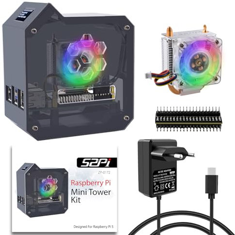 GeeekPi Mini Tower Kit with PD 27W Power Supply for Raspberry Pi 5, Pi5 Case with ICE Tower Cooler Active Cooler, 0.96'' OLED Module for Raspberry Pi 5 4GB/8GB/16GB