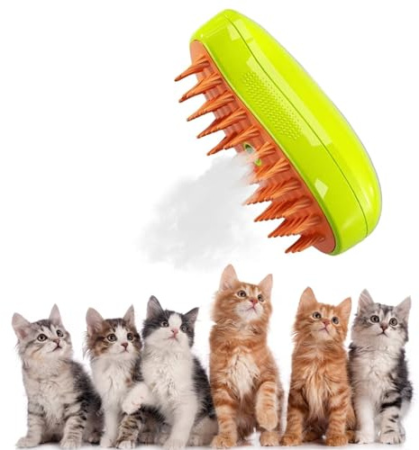 Kattborste med ånga, 3-i-1-ångborste för katt, Steamy Cat borste, kattsprej, massagekam, 3-i-1-ångborste katt, för djurhår, ångtvätt och husdjursmassage