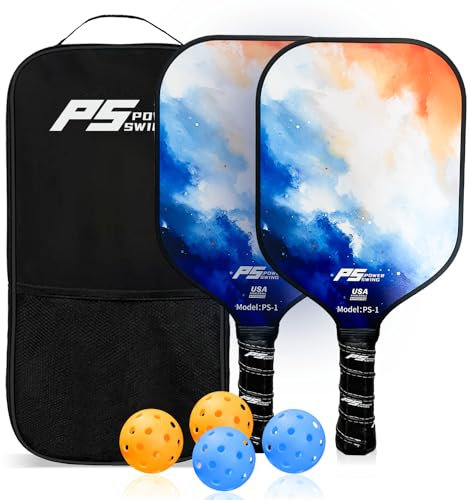 Pickleball-Paddel 2er-Set – USAPA-zugelassenes Fiberglas-Pickleball-Paddel-Set mit 2 mit SRT Pro Polymer Wabenkern, 4 Hochleistungs-Pickleballs, Tragetasche und 2 Griffbändern