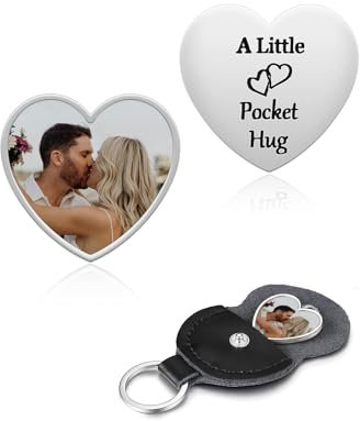 Jovivi Porte Clef Photo Personnalisé Mini, Porte Clé Porte Photo en Cuir Photo Colorée Gravure, Cadeau pour Famille Homme Femme Couple Amoureux Valentine BFF