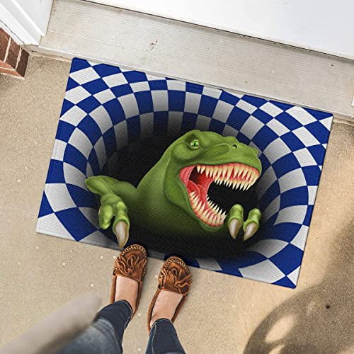 Tapete para Puerta Alfombra De Baño Duradero Felpudo De Entrada Atrapar Suciedad Felpudo De Bienvenida para Jardines Garajes Cuarto 40X60Cm Dinosaurio 3D Divertido
