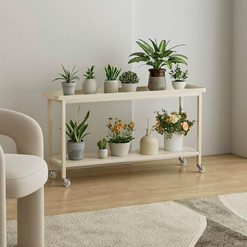 Balkon Mehrstöckig blumenständer mit Rädern, Garten deko pflanzenständer outdoor, modern blumentreppe outdoor, Mode blumenbank für innen draußen, für Zimmerecke,Wohnzimmer,Terrasse,Hof.(Beige,60*25*53