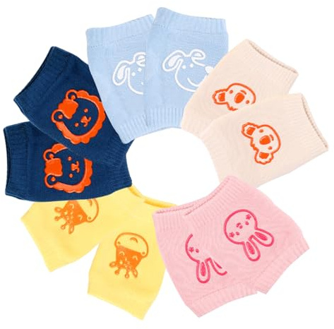 Baby Knieschoner zum Krabbeln, 5 Paar Knieschoner Baby Krabbeln Mädchen Junge mit Anti-Rutsch-Noppen für Sicheren Halt Knieschützer Kinder Krabbelhilfe für 0-24 Monate Mädchen und Jungen, Tier