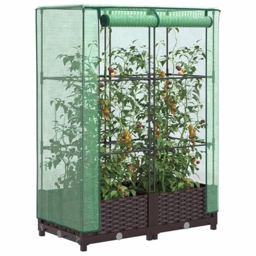 Xichuzi Hochbeet mit Gewächshaus-Aufsatz Rattan-Optik 80x40x123 cm, Palettenrahmen, Hochteich, Gemüsebeet, Kräuterregal Balkon, Blumenbeet, Kräuterspirale, Tomatenbeet, Pflanzhochbeet - 4015796