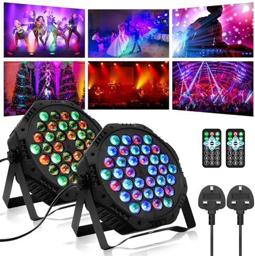 BrightWish 2 Pack Disco Lights for Parties, 36 LED Stage Lights with DMX & Remote Control, 7 Mode RGB Effect for DJ Events, Kids Party, Club, Bar, Birthday, Wedding