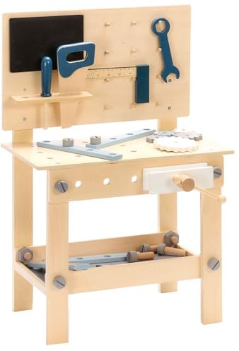 Werkbank für Kinder aus Holz mit Spielwerkzeug Spielwerkbank mit Tafel UVM