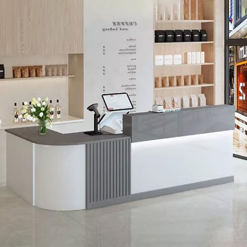 GUQASDV Empfangstheke Rezeption, Empfangstresen für Praxis, Reception Desk Salon, Rezeptionstheke Holzwerkstoff für Lobby und Laden(White+Gray,120cm)