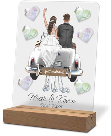 Personalisiertes Geldgeschenk Hochzeit Acrylglas mit Hochzeitsauto Hochzeitsgeschenke für Brautpaar Hochzeitsgeschenke Geld Hochzeit Geschenk mit Name und Datum
