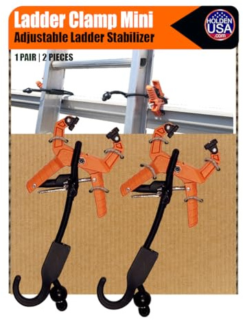 Holden USA - Ladder Clamp - Stabilizer Clip – Secure Safety Clamp for Roof, Gutters, and Wall Prep – Durable Support Cord for Roofing and Gutter Tasks (Pair / 2 Units) Mini Orange
