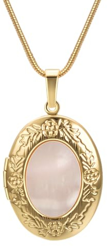 Aleasha Collier avec photo en coquillage opale en forme de cœur ovale personnalisé personnalisé en or pour femmes en couple souvenir bijoux de grande longueur 60 cm, breit, Cuivre, Pas de gemme
