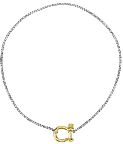 Mikovivi Screw Anchor Shackle Wheat Necklace, Two Tones Carabiner Necklace with Gold Wheat Chain Silver Pendant Chunky Heavy Jewelry for Women Men