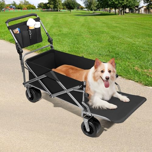 MAXFUT Large Dog Stroller for Large Medium Dogs,Older Dog Wagon Cart with Tailgate,Foldable Pet Strollers (Black)