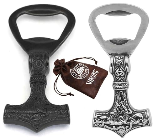 2pcs Vintage Norse Celtic Knot Stainless Steel Beer Opener Viking Mjölnir Bottle Opener Portable Key Chain Gift for Men