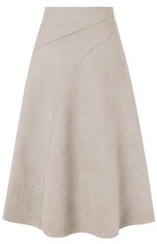 Kate Kasin Women's Elegant Thickened Suede Midi Skirt A-Line Skirt Faux Suede High Waisted Bodycon A-Line Midi Skirts Beige L