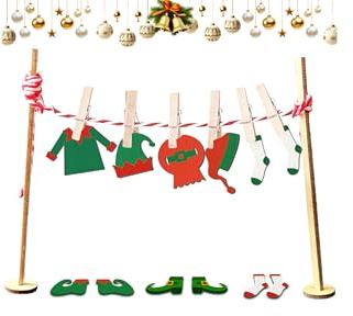 Wichtel Zubehör Weihnachten Set, Miniatur Wäscheständer mit 14 Elf Kostümen & Zubehör, Komplettes Wichtel Set Weihnachten für Wichteltür & Wichtelhaus Zubehör, Zauberhaftes Weihnachtswichtel Zubehör