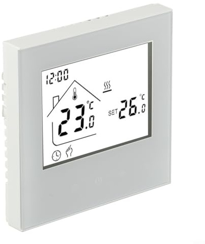 Desiumite Calefacción eléctrica de suelo y caldera de pared programable, panel termostato con sensores internos y de suelo, horario semanal, bloqueo infantil, color blanco, 86 x 86 mm (calefacción