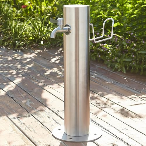Fontaine à eau de jardin en acier inoxydable avec support de robinet d'extérieur résistant au gel, colonne d'eau avec robinet et support de tuyau (argenté, 1,20,5 x 86 cm)