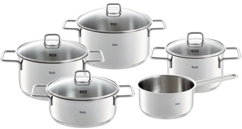 Fissler LumiTherm Edelstahl-Topfset 5-teilig – Made in Germany, polierter 18/10 Edelstahl, Glasdeckel, Superthermic Boden, Messskala, Induktion
