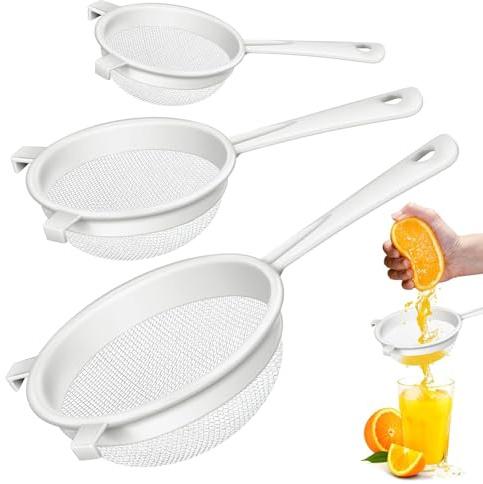 Juego de 3 coladores de cocina de plástico, colador de cocina de plástico con asa, colador de kéfir, colador fino, apto para lavavajillas, reutilizable, filtro de café de plástico, para kéfir, té