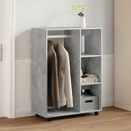 Vanitopaz Garderob betonggrå 80 x 40 x 110 cm trämaterial med hjul, mångsidigt förvaringsutrymme för sovrum, hall eller barnrum, inklusive väggfäste för säker förvaring