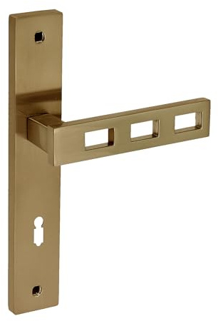 domino Türgriff 72 Drückergarnitur BB-Buntbart Set Langschildgarnitur Türklinke für Zimmertür, Kellertür & Innentür L-Form Türbeschläge aus Aluminium Bronze Türdrückergarnitur TRE M3