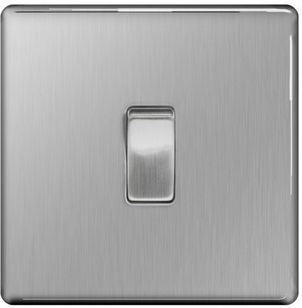 BG Flatplate Screwless 10AX Plate Switch 1 Gang 2 Way Brushed Steel