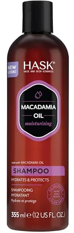 HASK Feuchtigkeitsspendendes Shampoo mit Macadamiaöl – für alle Haartypen, farbecht, glutenfrei, ohne Sulfate, ohne Parabene – 355 ml