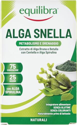 Equilibra Integratori Alimentari, Alga Snella, a Base di Estratto di Alga Bruna e Betulla con Centella a Alga Spirulina, Favorisce il Drenaggio dei Liquidi e il Metabolismo, 75 compresse