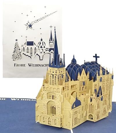 Pop Up Karte Aachener Dom Frohe Weihnachten - Öcher 3D Weihnachtskarte, Geschenk & Souvenir – tolle Geschenkidee aus der Kaiserstadt Aachen