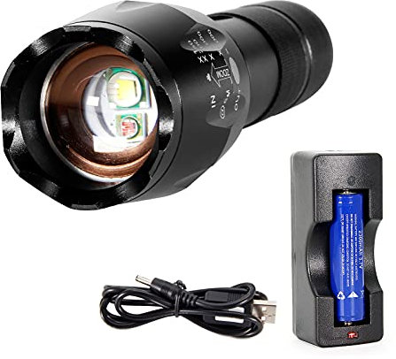 Maketheone Taschenlampe Wasserdicht Einstellbarem Fokus mit 1 X ULBRE 3,7V 2300mAh 18650 Akku für Jagd, Wandern, Camping, Höhlenforschung, Nachtfischen (Rot/Weiß)