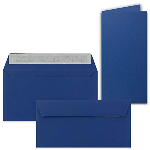 FarbenFroh by GUSTAV NEUSER 25x Faltkarten-Set mit Briefumschlägen DIN Lang in Dunkelblau (Blau) - 21 x 10,5 cm - Blank Klappkarten und Umschläge für Einladungen und Grüße zu Geburtstag und Hochzeit