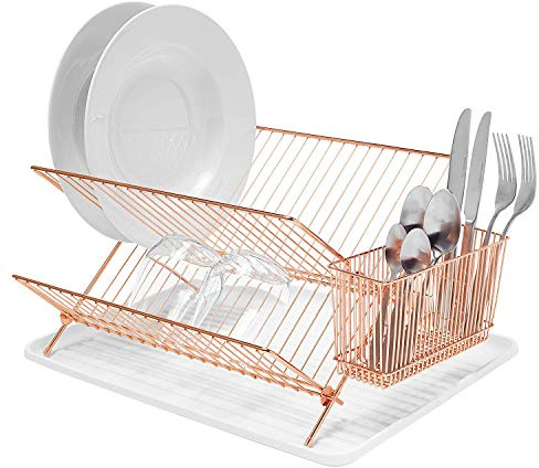 simplywire – Escurreplatos Plegable – Bandeja de Secado de Platos con Soporte para Cubiertos - Cobrizo