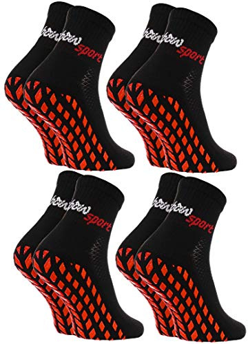 Rainbow Socks - Halkfria sportstrumpor med neon för kvinnor och män, stoppstrumpor, 4 x svart, 44 EU