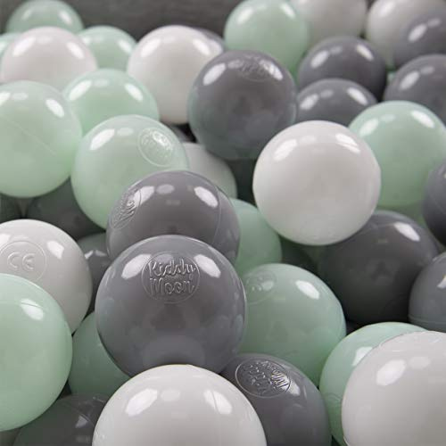 KiddyMoon 1200/6Cm Kinder Bälle Für Bällebad Spielbälle Baby Plastikbälle Made In EU, Weiß/Grau/Mint